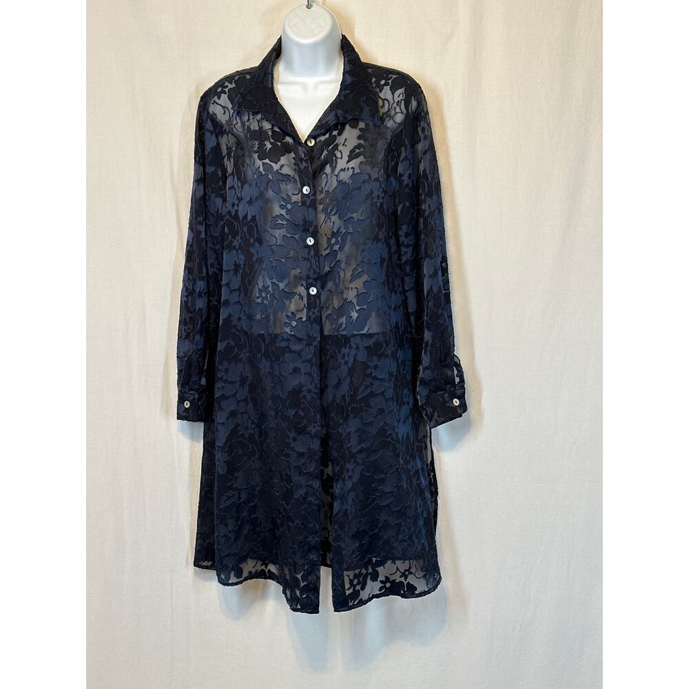 Vintage Amanda Lane Sheer Cardigan Navy Blue 10 Silk Burnout 90s Whimsigoth